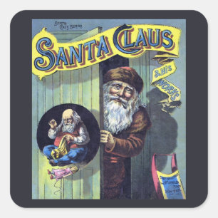 Sticker Carré Noël vintage, le Père Noël et son oeuvre