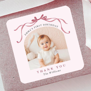 Sticker Carré Nœud rose rouge blush Anniversaire Merci