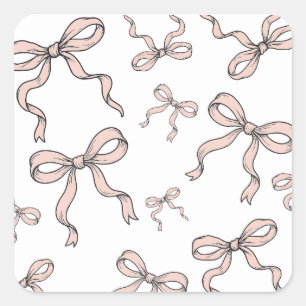 Sticker Carré Nœuds de ruban rose tendance mignons soulignés en 