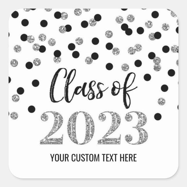 Sticker Carré Noir Argent Confetti Graduation 2023 (Devant)