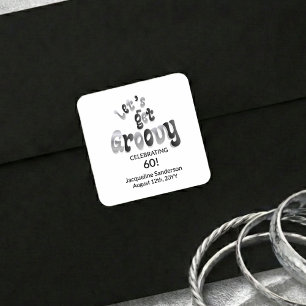 Sticker Carré Noir Argent Rétro Faisons la Fête 60e Anniversaire