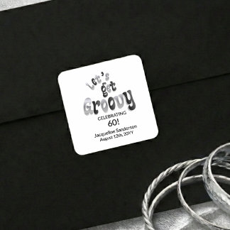 Sticker Carré Noir Argent Rétro Faisons la Fête 60e Anniversaire