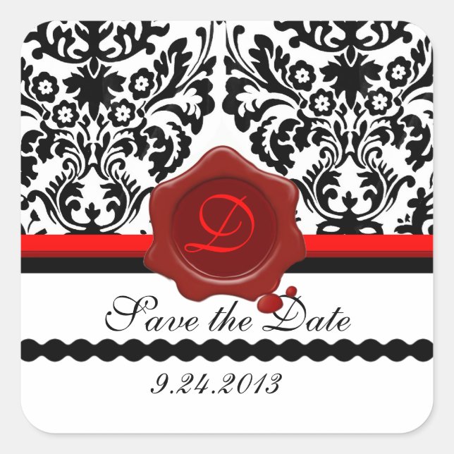 STICKER CARRÉ NOIR BLANC DOMMASQUE SCEAU DE CIRE ROUGE MONOGRAMM (Devant)