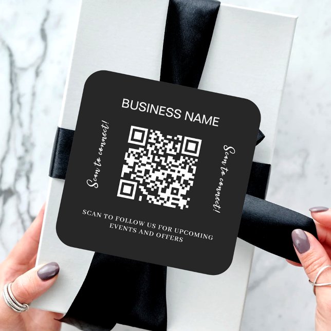Sticker Carré Noir blanc nom de l'entreprise qr code (Créateur téléchargé)