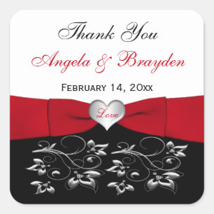 Sticker Carré Noir Blanc Rouge Floral Coeur Mariage Faveur Stick