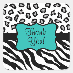 Sticker Carré Noir Blanc Turquoise Zebra Leopard Merci