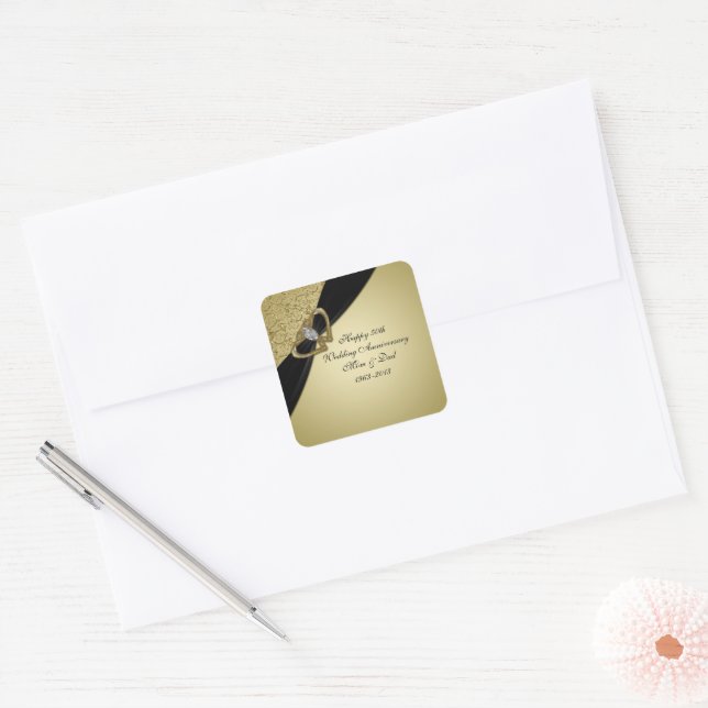 Sticker Carré Noir d'or 50e anniversaire Mariage (Enveloppe)