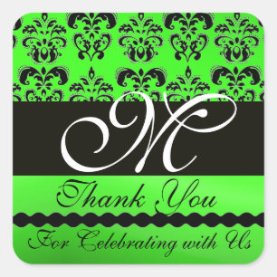 Sticker Carré NOIR EMERALD VERT DAMASK Merci