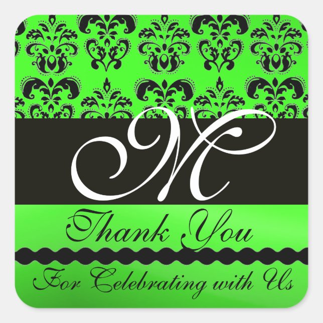 Sticker Carré NOIR EMERALD VERT DAMASK Merci (Devant)