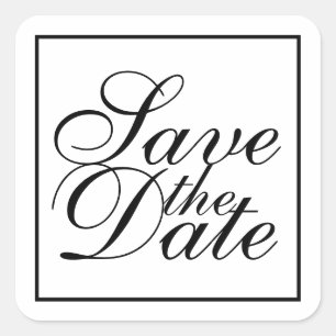 Sticker Carré Noir et blanc mariage élégant Enregistrer la date