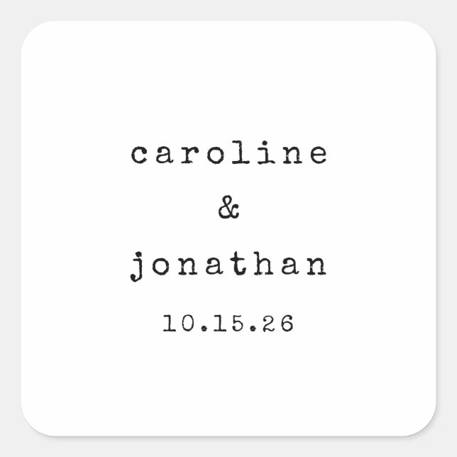 Sticker Carré Noir et blanc rétro Machine à écrire Mariage perso (Devant)