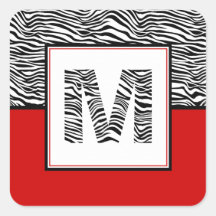 Noir et blanc Zèbre Imprimer Monogramme | Rouge