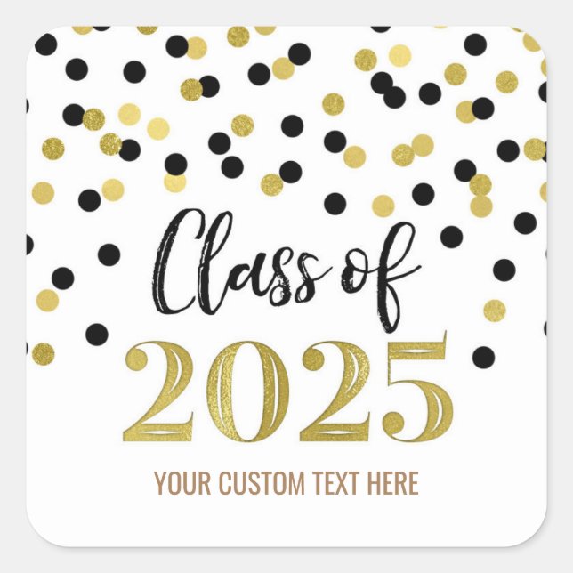 Sticker Carré Noir Gold Confetti Graduation 2025 (Devant)