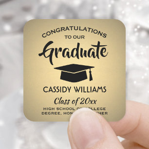 Sticker Carré Noir Gold Faux Classe Metallic Année de graduation