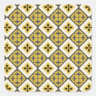 Sticker Carré Noir gris de tuile de jaune floral marocain de