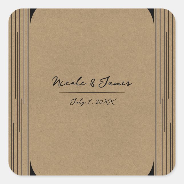 Sticker Carré Noir Kraft minima lignes modernes Mariage (Devant)