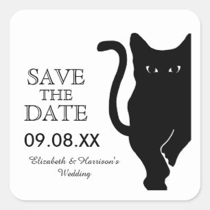 Sticker Carré Noir Mariage Chat Enregistrer La Date