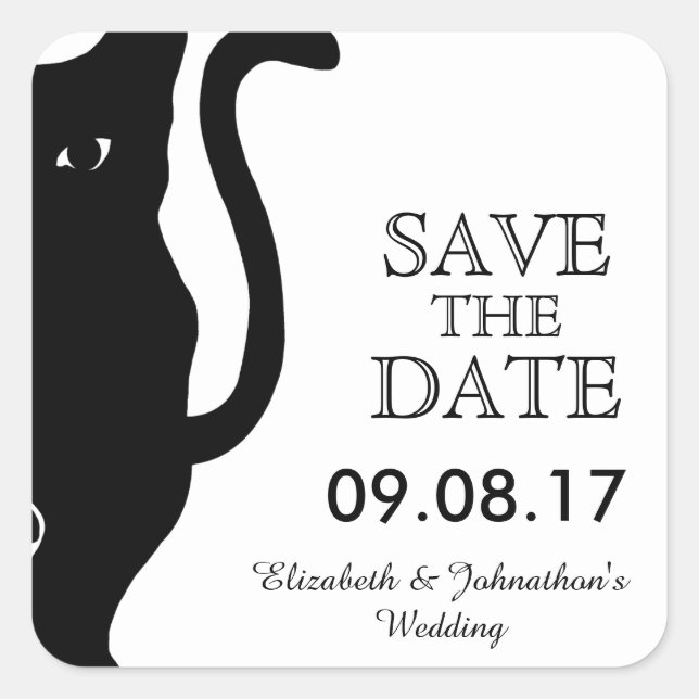Sticker Carré Noir Mariage Chat Enregistrer La Date (Devant)