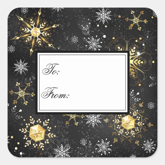 Sticker Carré Noir Or Flammes de neige Noël Fêtes de Noël (Devant)