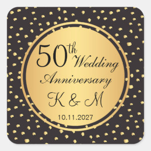 Sticker Carré Noir & or pois 50e anniversaire mariage