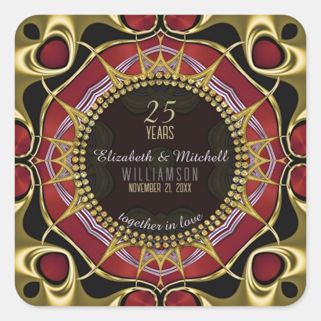 Sticker Carré Noir+Or & Rouge Exotique Gothique 5 Anniversaire (Devant)