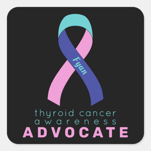 Sticker Carré noir pour défenseur du cancer du thy (Devant)