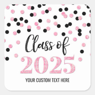 Sticker Carré Noir rose Confetti Graduation 2025