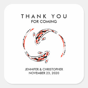 Sticker Carré Noir & Rouge Japonais Poisson Koi Mariage artistiq