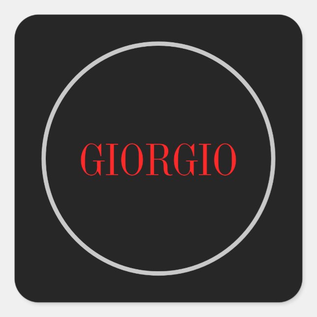 Sticker Carré Noir Rouge Votre Nom Minimaliste Personnel Moderne (Devant)