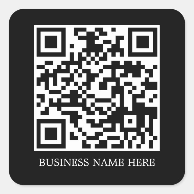 Sticker Carré Noir simple, moderne Code QR Nom commercial (Devant)