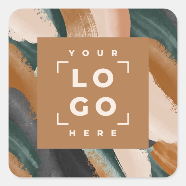 Sticker Carré Noir, vert abstrait peint minimal moderne (Devant)