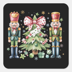 Sticker Carré Noix de muscade Arbre de Noël Ruban Cadeau de Fête