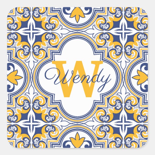 Sticker Carré 💙 💛 Nom + Azulejos initial (Devant)