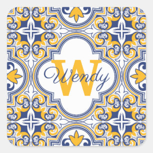 Sticker Carré 💙 💛 Nom + Azulejos initial