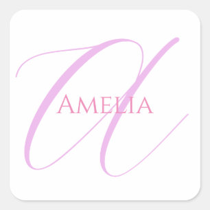 Sticker Carré Nom Chic Monogramme Lettre initiale Calligraphie