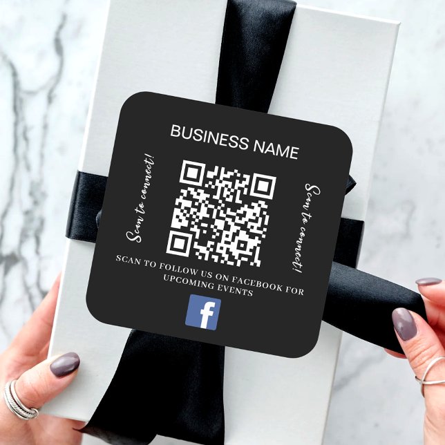 Sticker Carré Nom commercial noir blanc qr code Facebook (Créateur téléchargé)