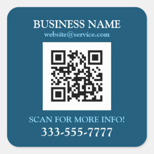Sticker Carré Nom commercial Promo, QR Code, Ocean Blue & White