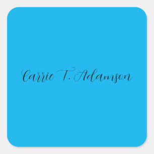 Sticker Carré Nom de calligraphie bleu ciel rétro élégant