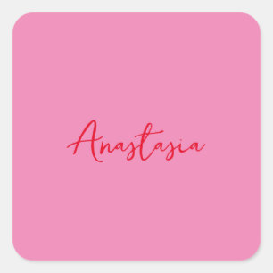 Sticker Carré Nom de calligraphie professionnelle rose personnal
