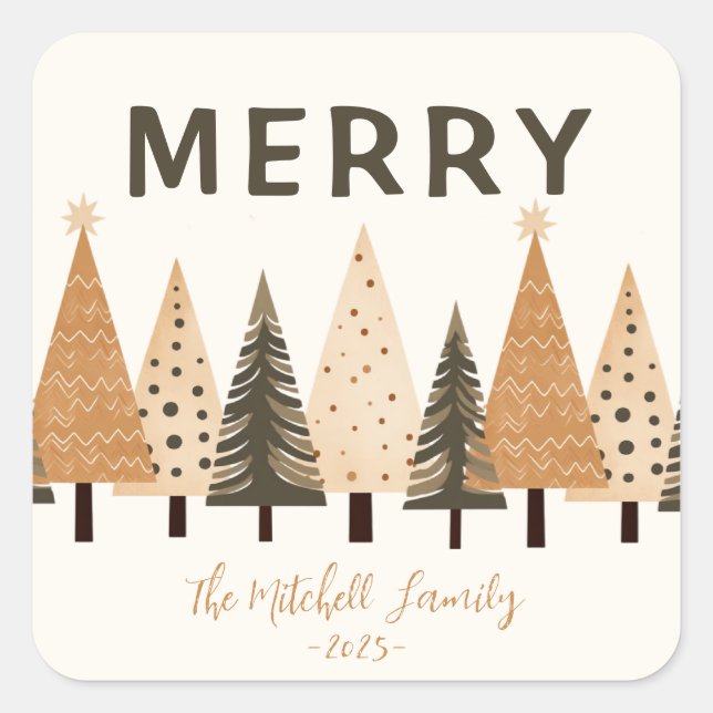 Sticker Carré Nom de famille neutre de la forêt d'hiver (Devant)