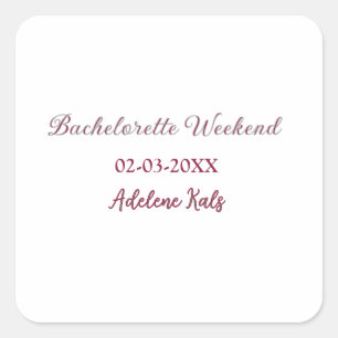 Sticker Carré nom de la fête de bachelorette maron date douche d