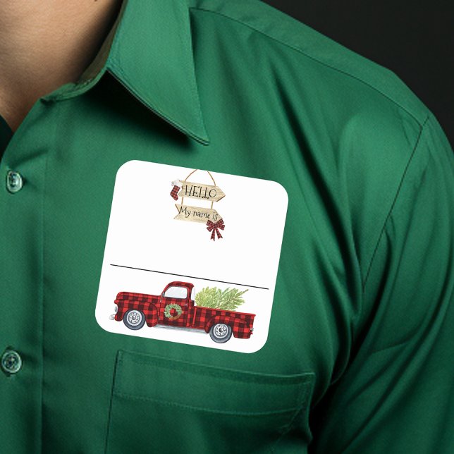 Sticker Carré Nom de la fête de Noël Balise Badge Camion débarqu (Créateur téléchargé)