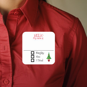 Sticker Carré Nom de la fête de Noël Balise Badge Naughty Nice