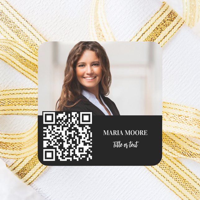 Sticker Carré Nom de la photo Code QR noir blanc affaires (Créateur téléchargé)