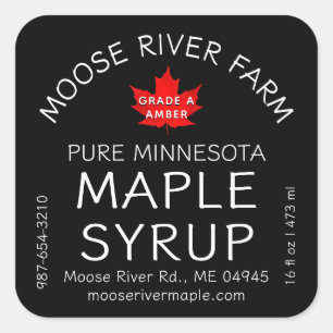 Sticker Carré Nom de l'État Sirop d'érable à feuille rouge Noir