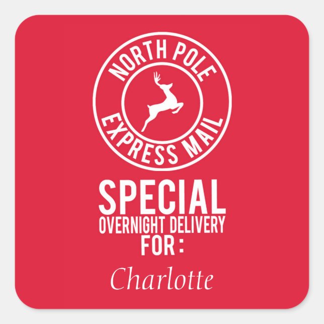Sticker Carré Nom de l'Express du pôle Nord rouge et blanc (Devant)