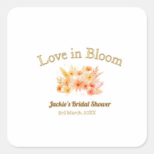 Sticker Carré nom de love in bloom rétro bohème jaune pour une b