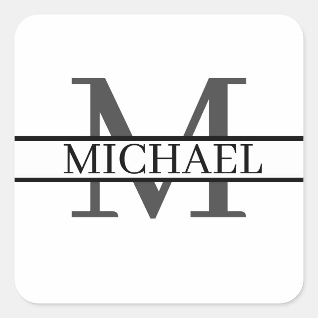 Sticker Carré Nom de monogramme personnalisé Personnalisé (Devant)