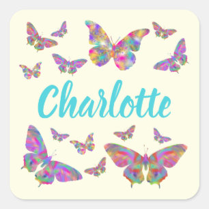 Sticker Carré Nom de motif de papillon coloré