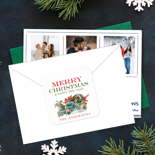 Sticker Carré Nom de Noël coloré  Véhicule Joyeux Noël (Colorful Christmas Name Vehicle Merry Christmas Square Sticker)